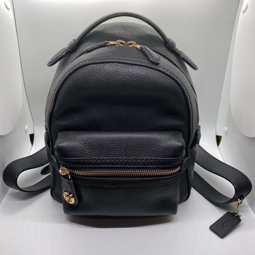 Coach Black Pebbled Leather Mini Backpack with Gold Hardware